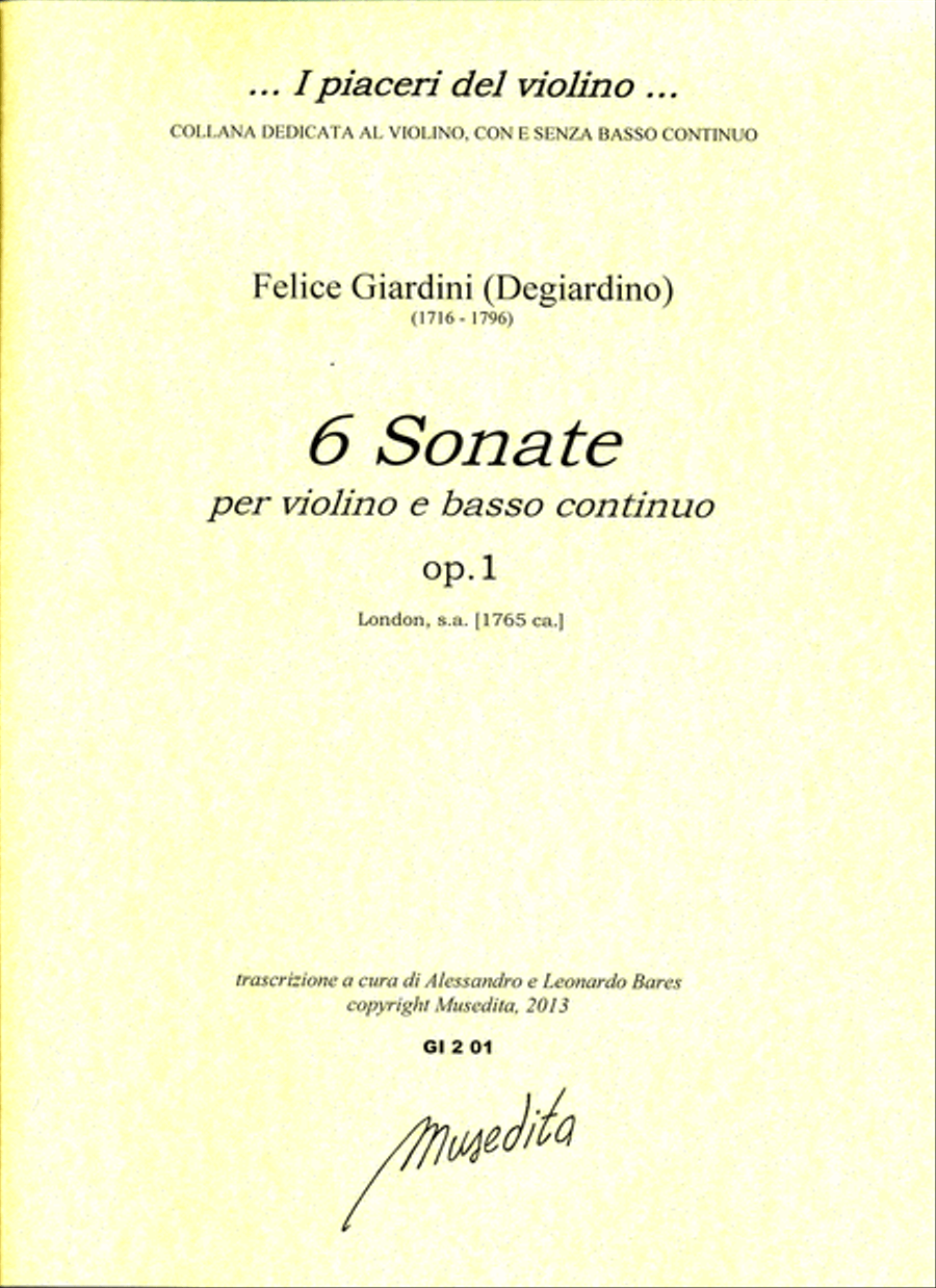 6 Sonate op.1 (London, [1751]) Violin scores gallery preview page 1