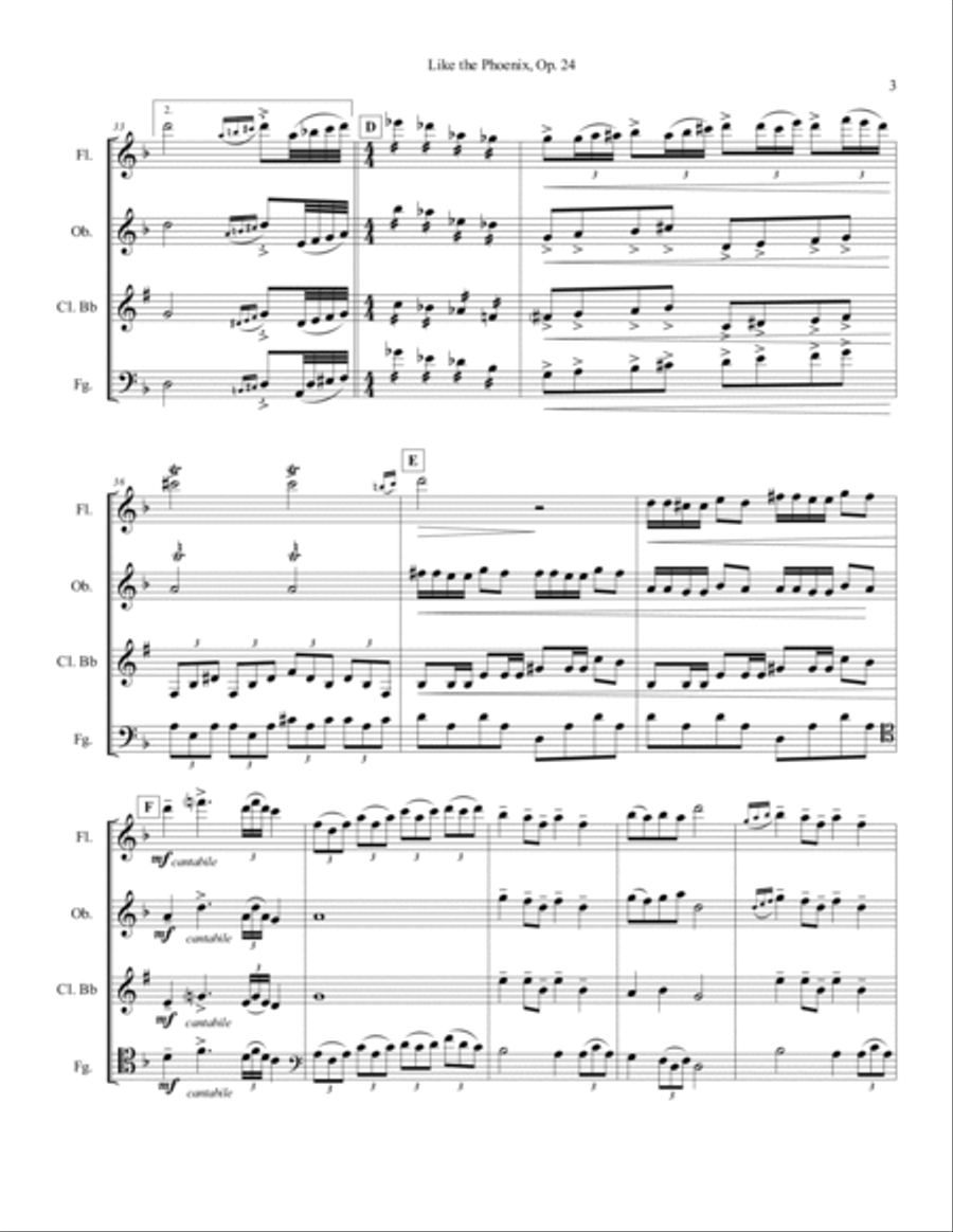 Like the Phoenix, Op 24 (fanfare for woodwinds quartet version) Woodwind Quartet scores gallery preview page 3