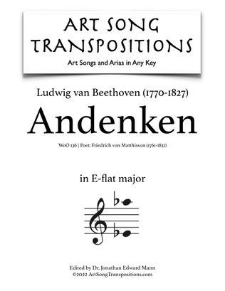 Book cover for BEETHOVEN: Andenken, WoO 136 (transposed to E-flat major)