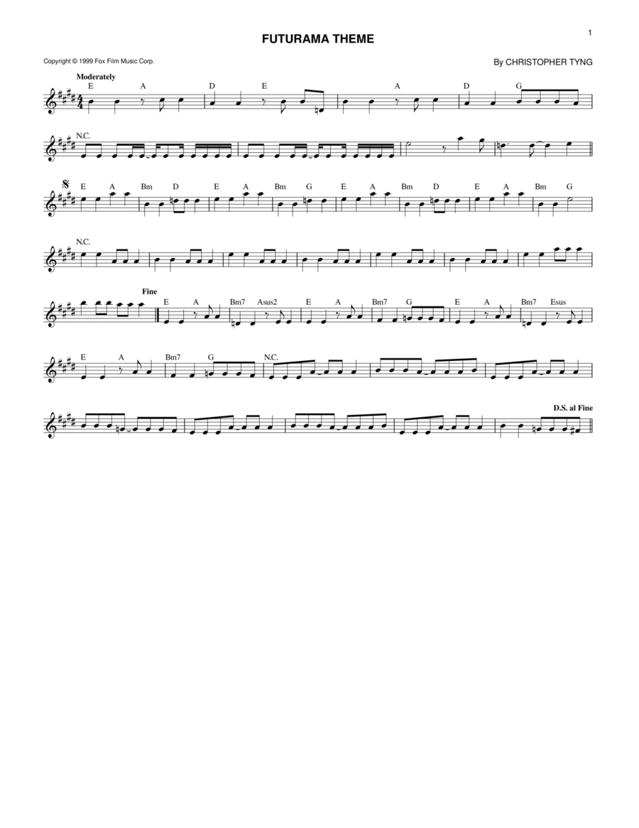Futurama Theme Guitar scores gallery preview page 1