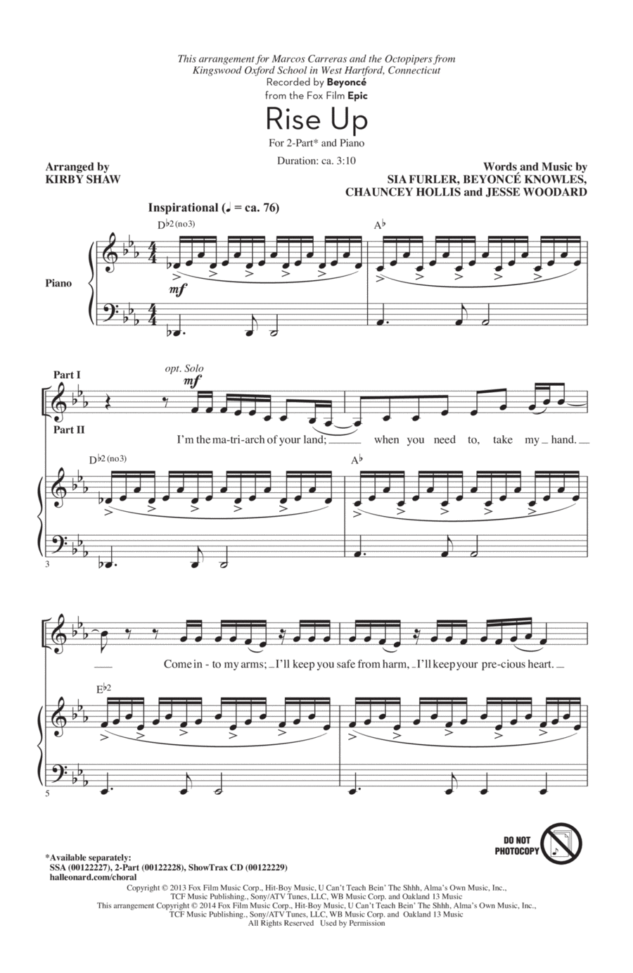 Rise Up (from Epic) 2-Part scores gallery preview page 1