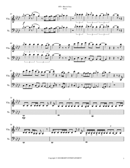 Blue & Grey - BTS - For Violin/Cello Duet (Full Score and Parts) image number null