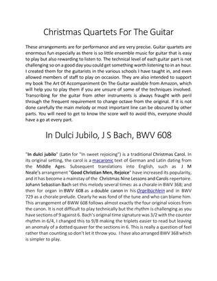 Book cover for In Dulci Jubilo, J S Bach, BWV 608 for Guitar Quartet