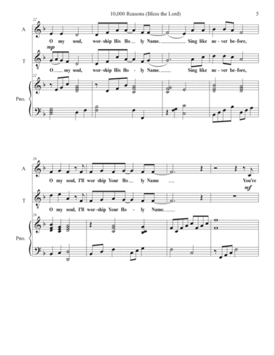 10,000 Reasons (bless The Lord) Tenor Voice scores gallery preview page 5