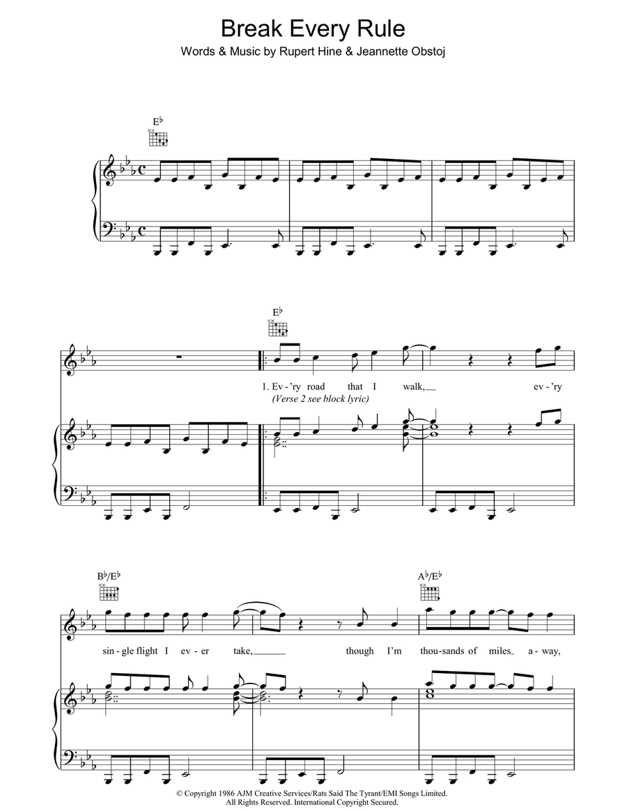Break Every Rule Break Every Rule Piano, Vocal, Guitar scores gallery preview page 1