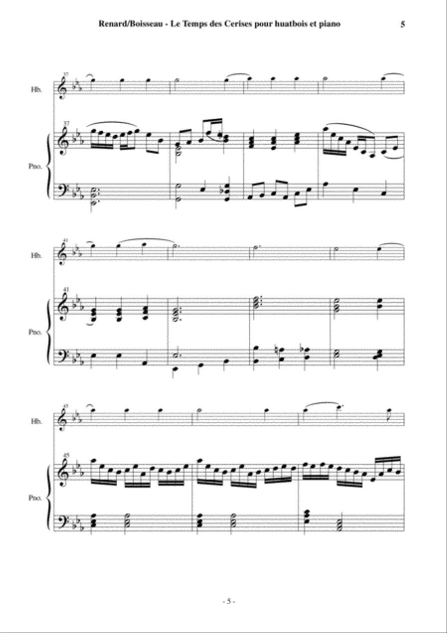 Antoine Renard: Le Temps des Cerises, arranged for oboe and piano Piano scores gallery preview page 5