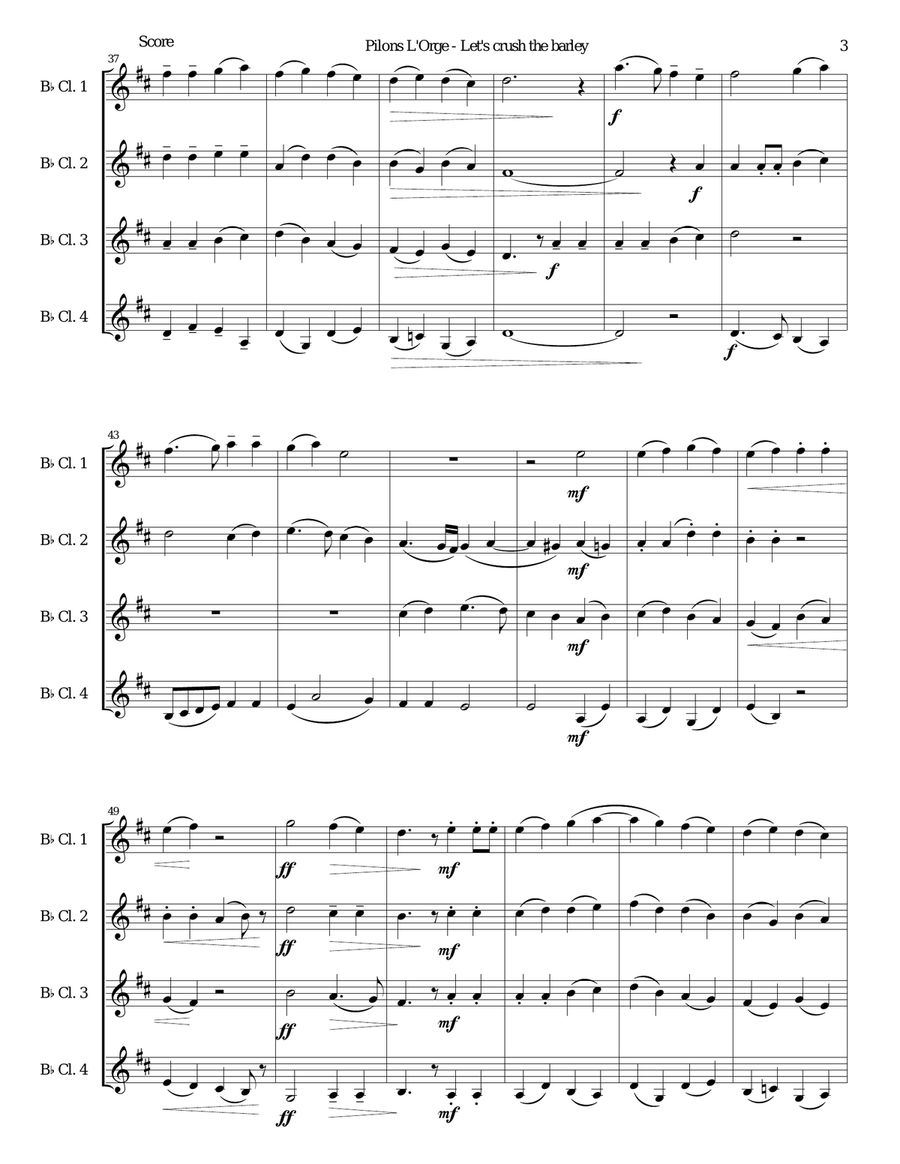 Pilons l'orge (Let's crush the barley) arranged for 4 clarinets Clarinet Quartet scores gallery preview page 3