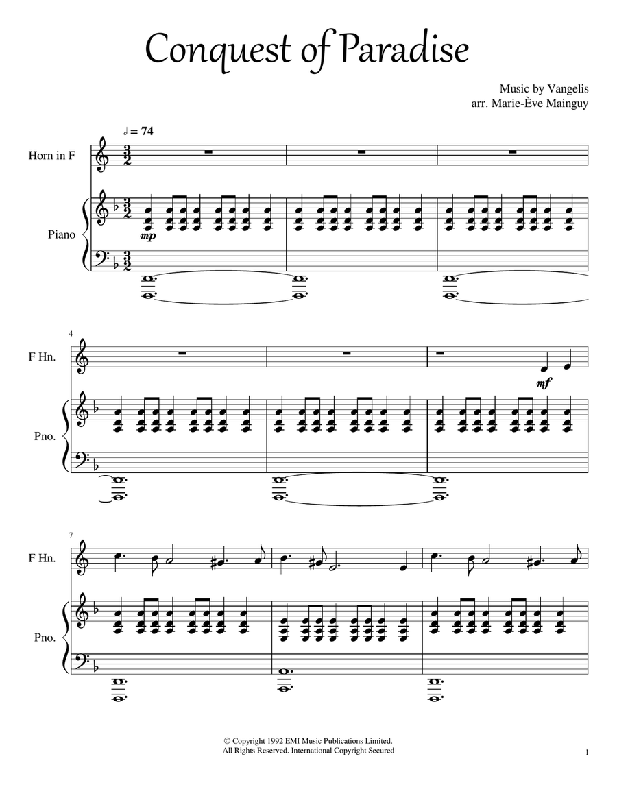 Conquest Of Paradise Conquest Of Paradise Piano scores gallery preview page 1