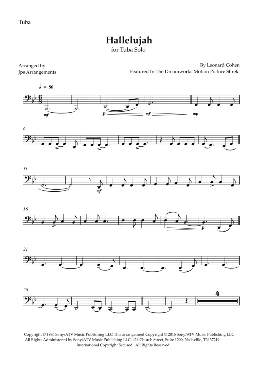 Hallelujah Tuba scores gallery preview page 1
