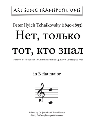 Book cover for TCHAIKOVSKY: Нет, только тот, кто, Op. 6 no. 6 (transposed to B-flat major)