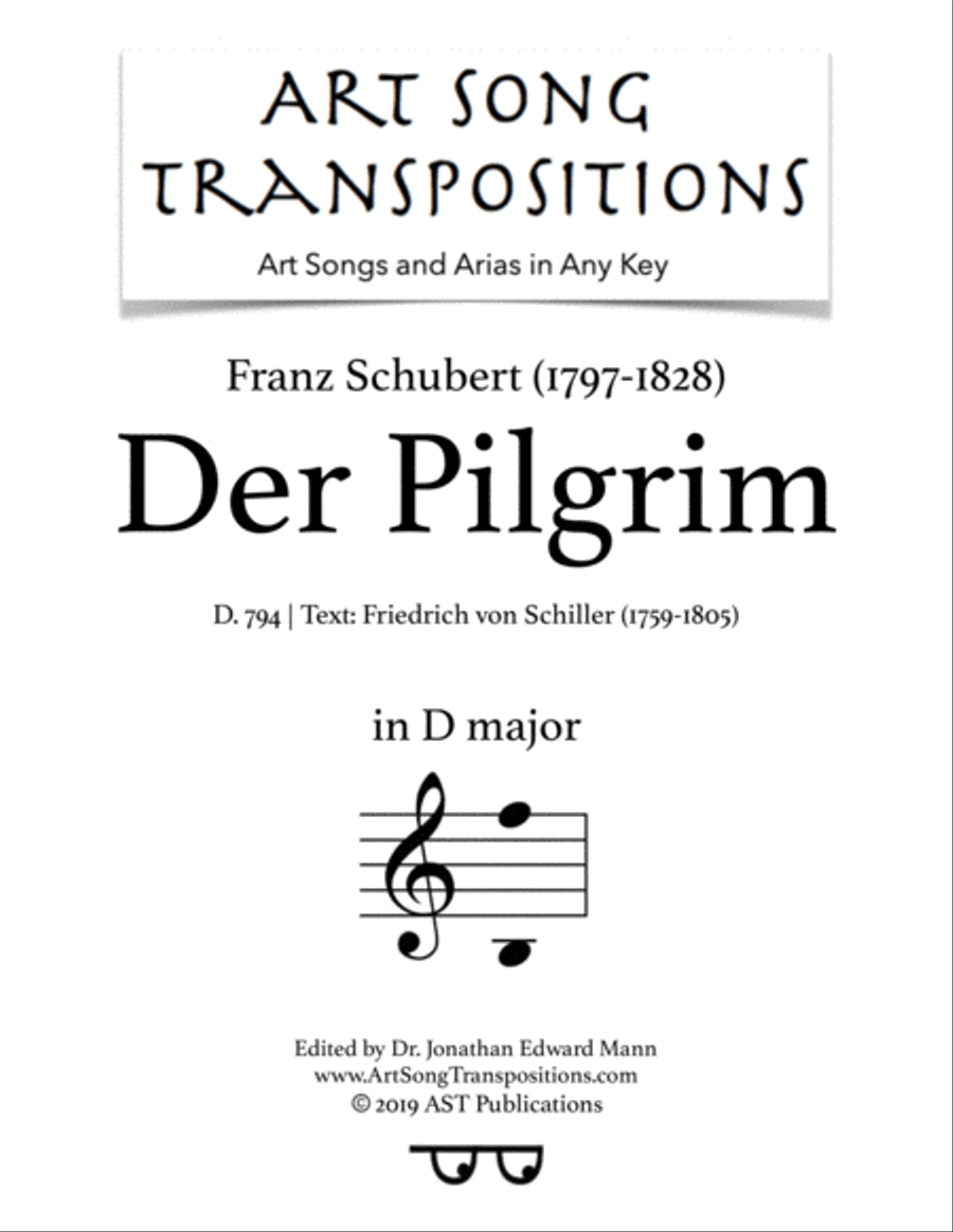 SCHUBERT: Der Pilgrim, D. 794 (transposed to D major) Voice scores gallery preview page 1