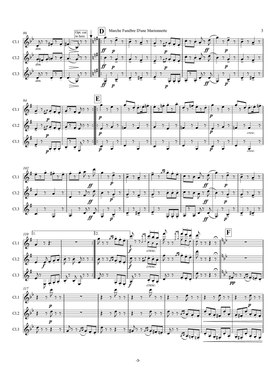 Gounod: Funeral March of a Marionette (Marche Funèbre d’une Marionette)”Hitchcock” - clarinet trio Clarinet Trio scores gallery preview page 3