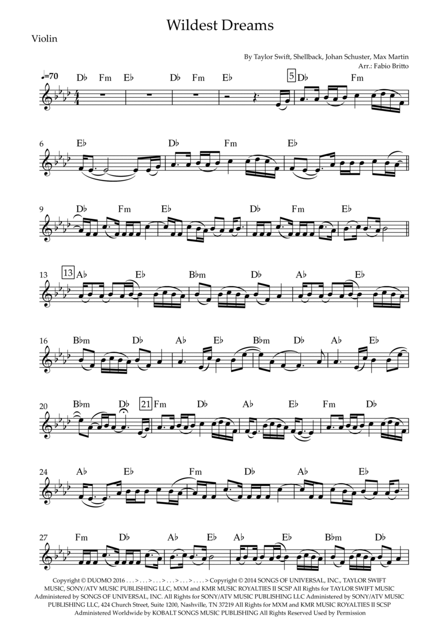 Wildest Dreams Violin Solo scores gallery preview page 1