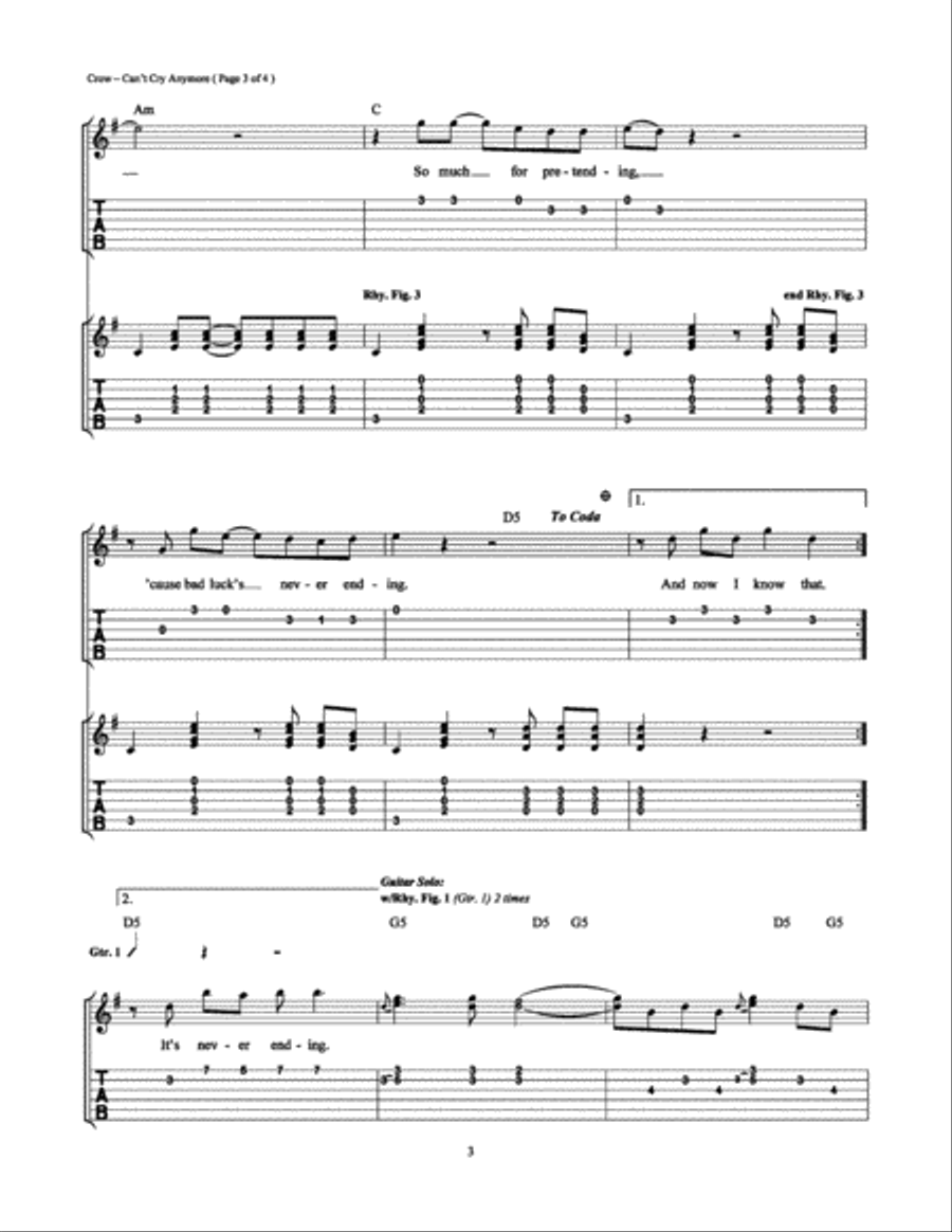 Can't Cry Anymore Easy Guitar scores gallery preview page 3
