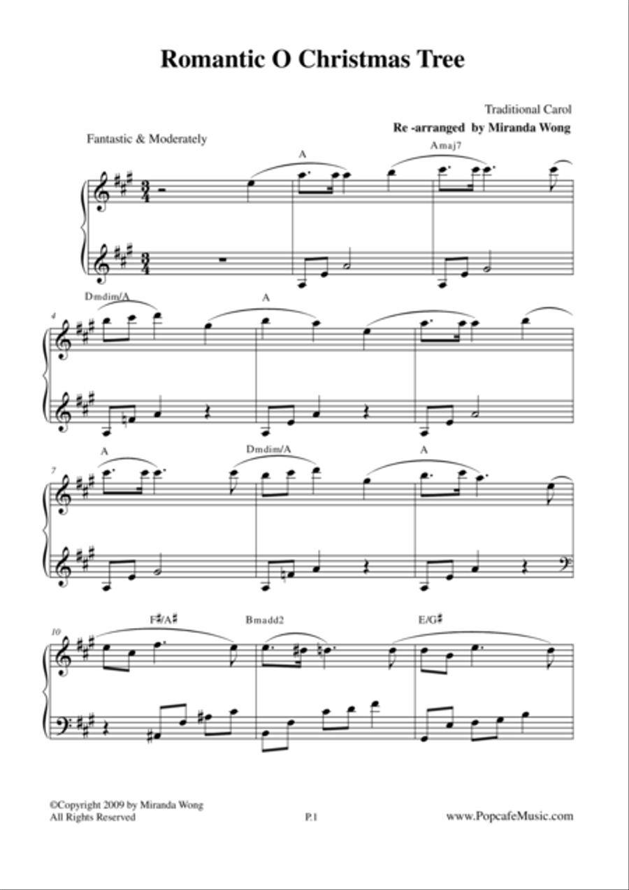 Romantic O Christmas Tree - Easy Piano Solo by Traditional Piano Method - Digital Sheet Music