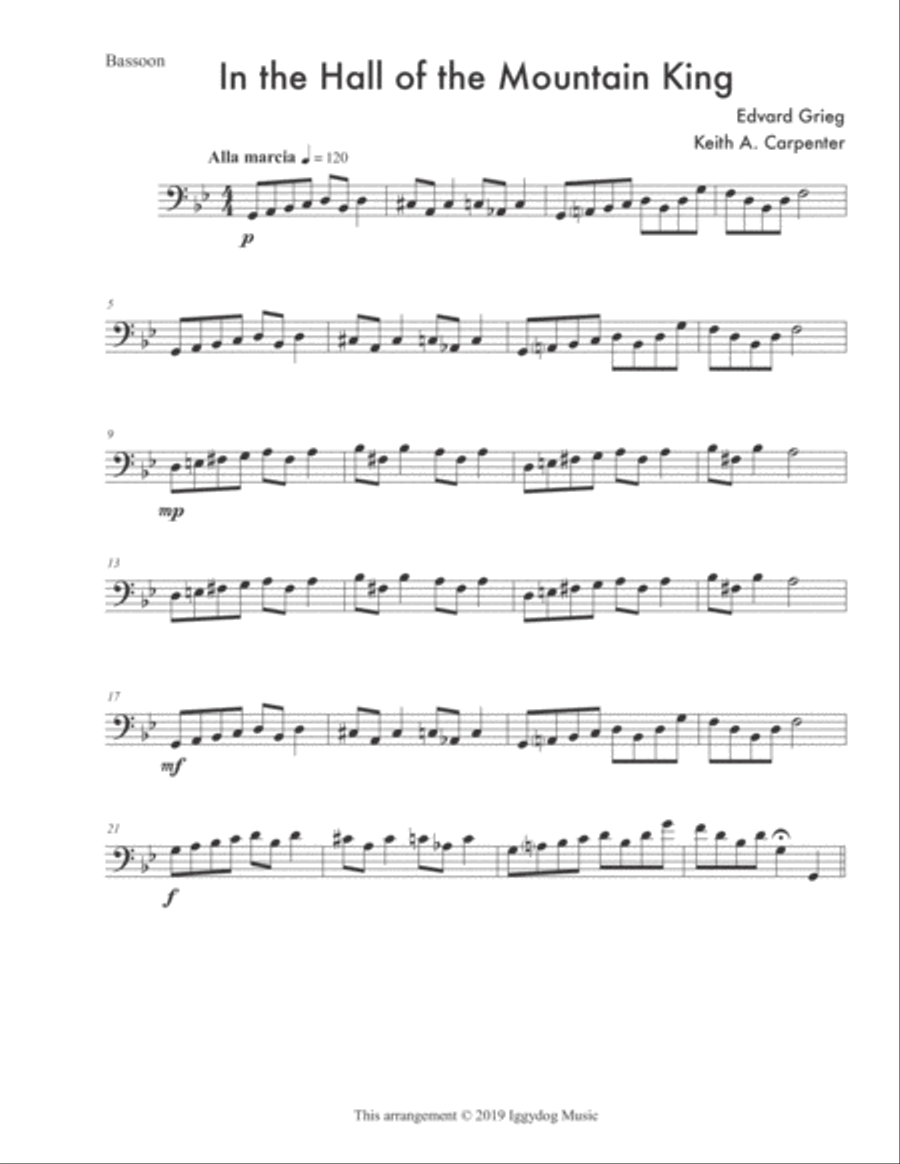 In the Hall of the Mountain King Bassoon Solo scores gallery preview page 1