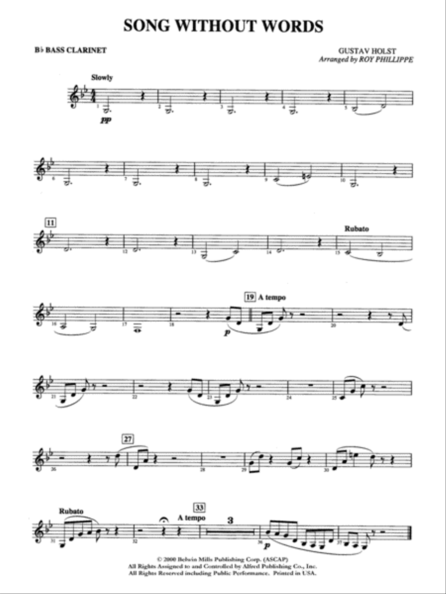 Song without Words: B-flat Bass Clarinet Full Orchestra scores gallery preview page 1