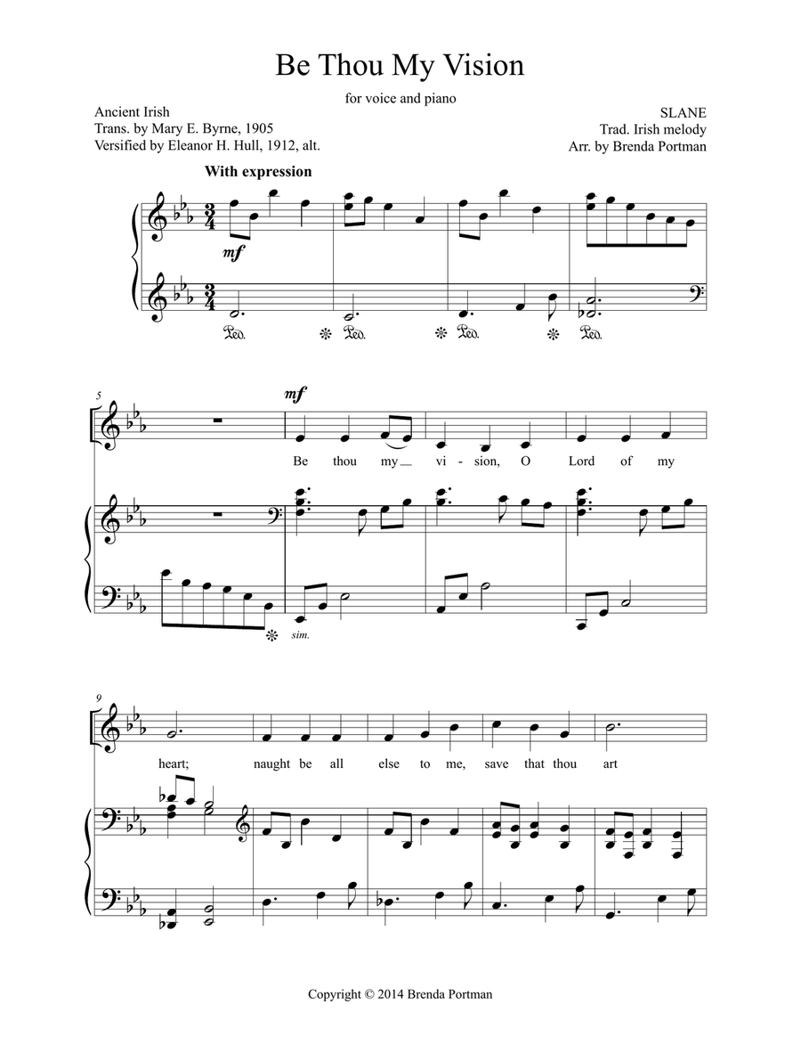 Be Thou My Vision (SLANE), Medium Voice, arr. Brenda Portman Medium Voice scores gallery preview page 1