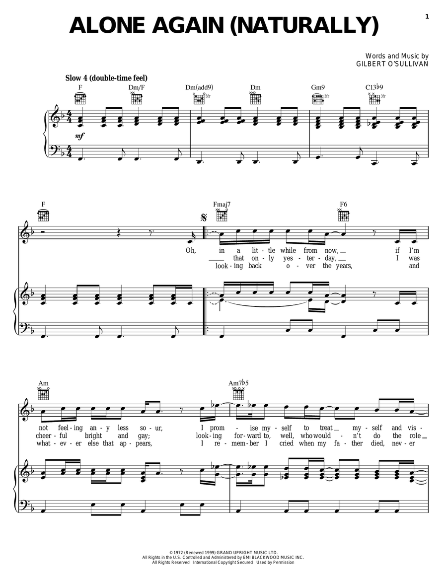 Alone Again (Naturally) Piano, Vocal, Guitar scores gallery preview page 1