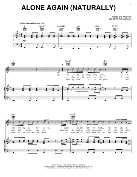 Alone Again (Naturally) by Gilbert O'Sullivan - Piano, Vocal, Guitar -  Digital Sheet Music