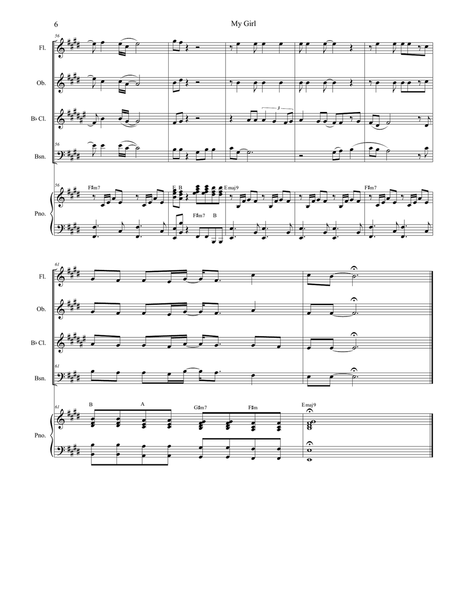 My Girl Woodwind Quartet scores gallery preview page 6