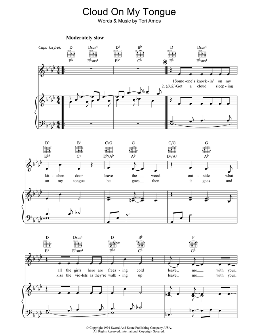 Cloud On My Tongue Piano, Vocal, Guitar scores gallery preview page 1