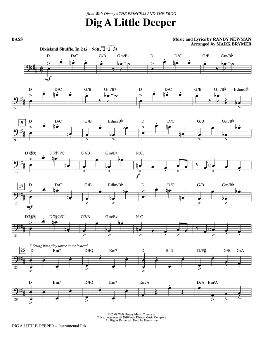 Dig A Little Deeper (from The Princess And The Frog) - Bass