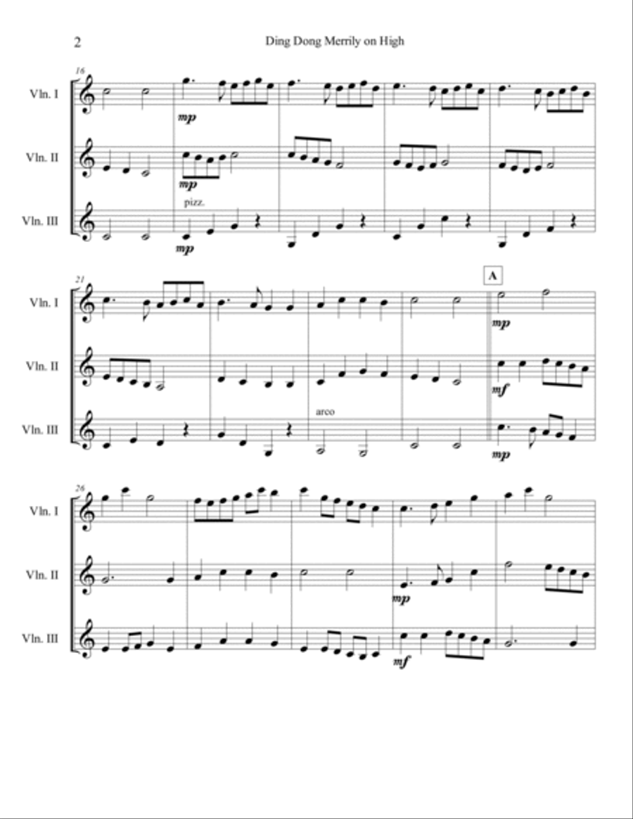 Ding Dong Merrily on High 3 Violins Small Ensemble scores gallery preview page 2