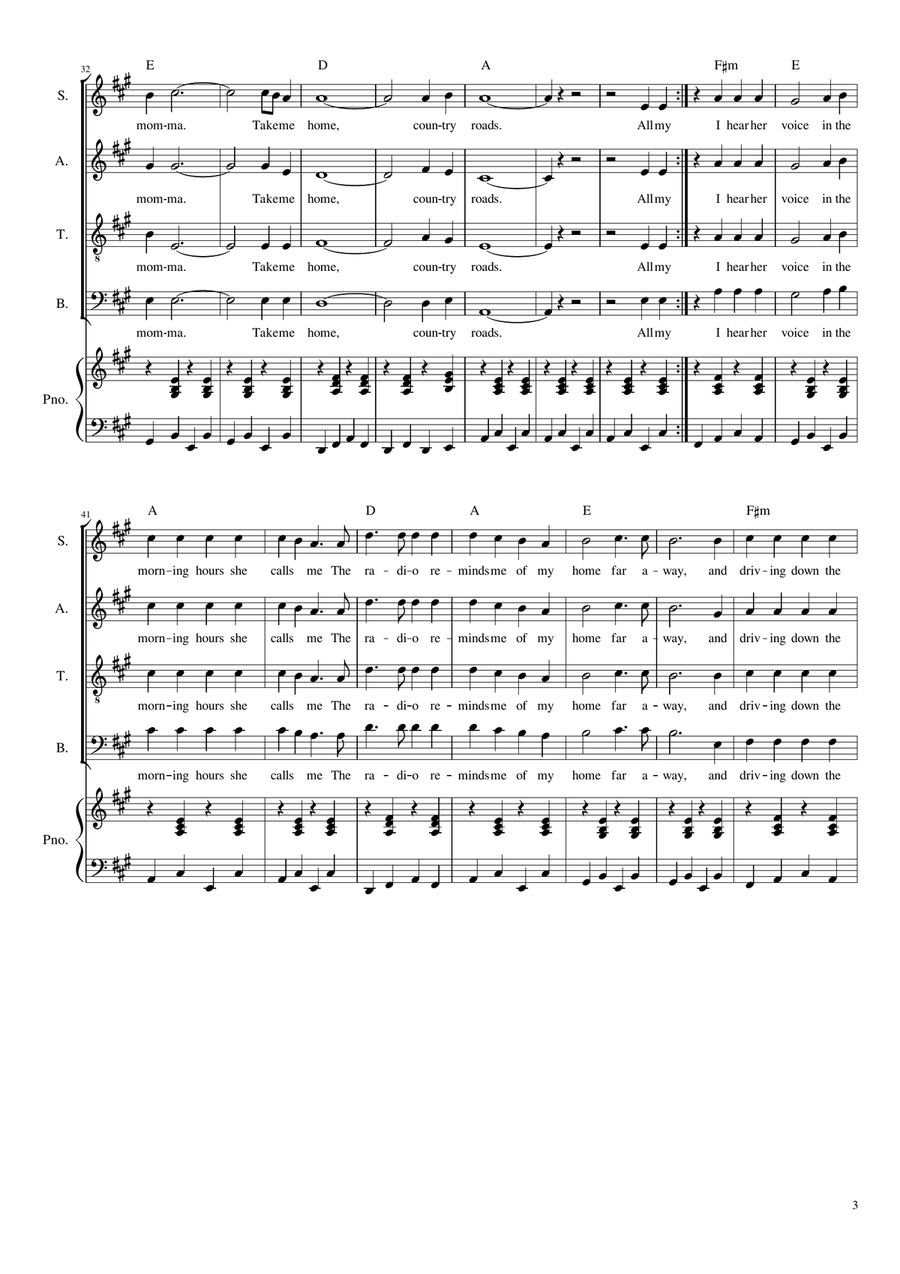Take Me Home, Country Roads 4-Part scores gallery preview page 3