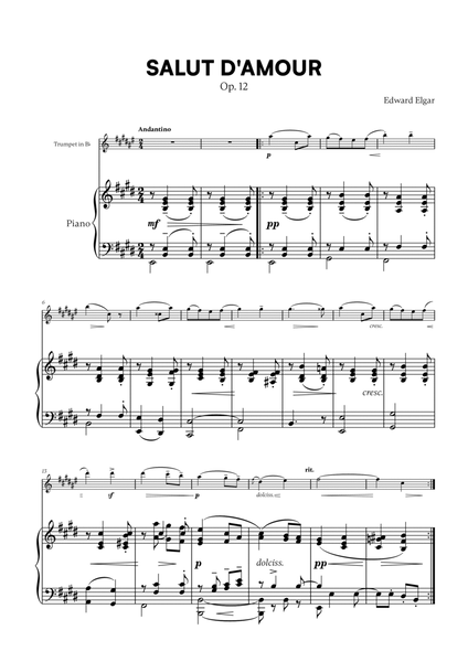 Edward Elgar - Salut d'Amour for Trumpet in Bb and Piano image number null