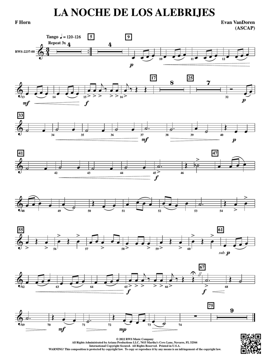 La Noche de los Alebrijes: 1st F Horn Horn scores gallery preview page 1