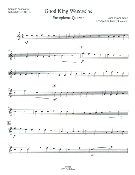 Good King Wenceslas for Saxophone Quartet (SATB or AATB) image number null