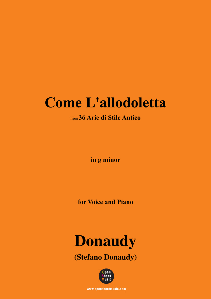 Donaudy-Come L'allodoletta,from 36 Arie di Stile Antico,in g minor Voice scores gallery preview page 1