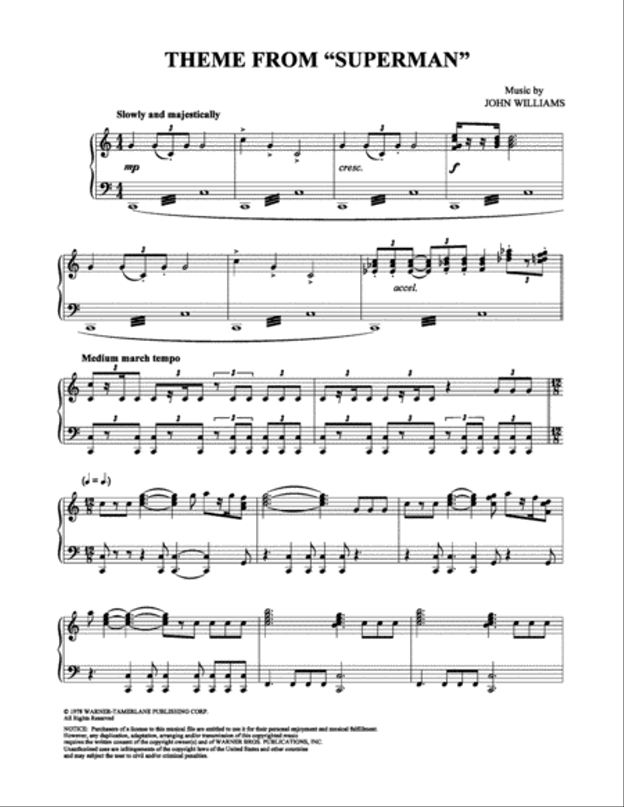 Theme From Superman Piano Solo scores gallery preview page 1