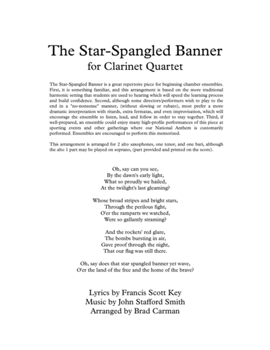 The Star Spangled Banner for Intermediate Clarinet Quartet image number null