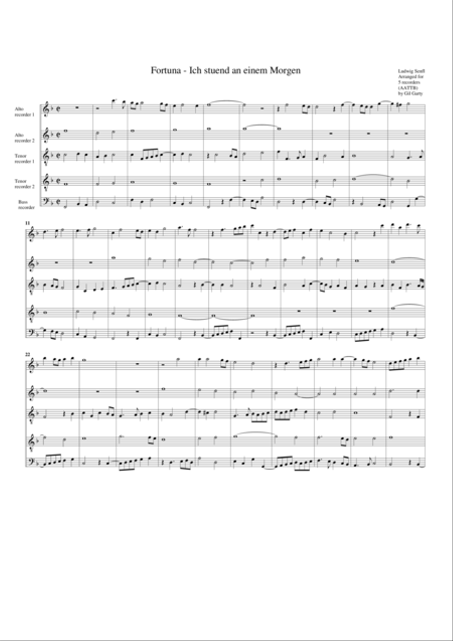 Fortuna - Ich stuend an einem Morgen Recorder scores gallery preview page 1