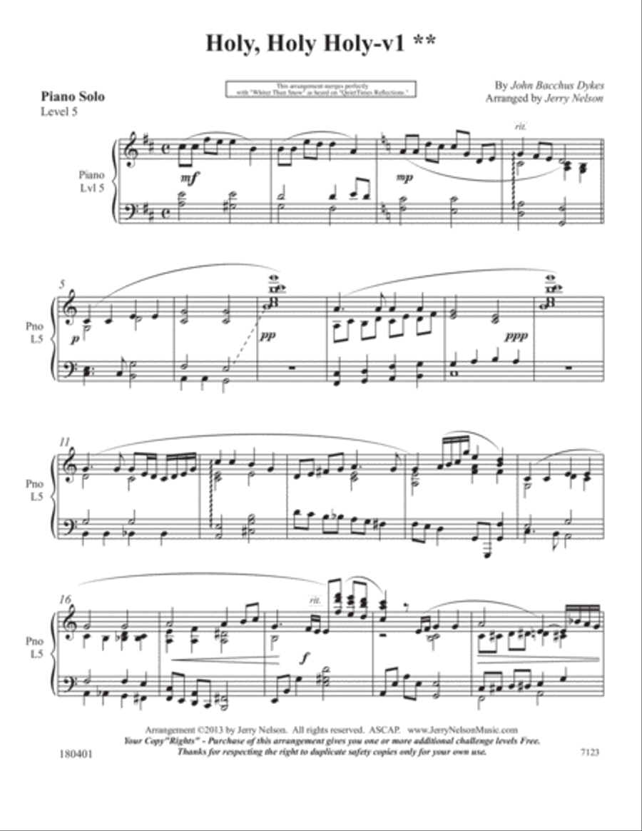 Holy Holy Holy (2 for 1 PIANO Standalone Arr's) Piano Solo scores gallery preview page 2