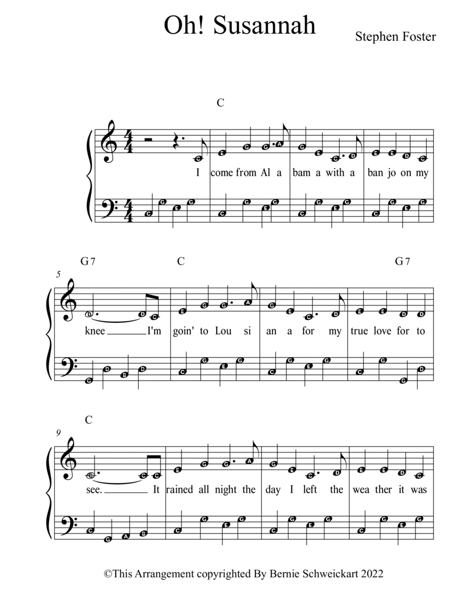 Oh Susannah Piano, Vocal, Guitar scores gallery preview page 1