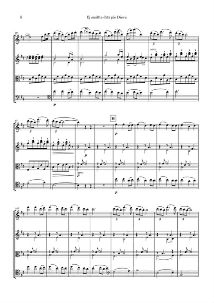Ej saulite driz pie Dieva String Quartet scores gallery preview page 5