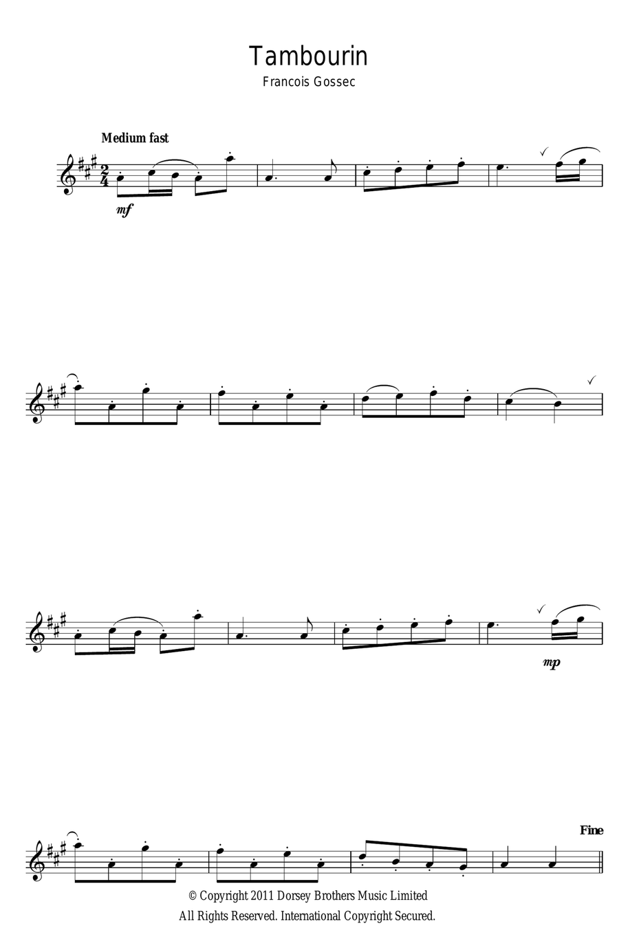 Tambourin Saxophone Solo scores gallery preview page 1