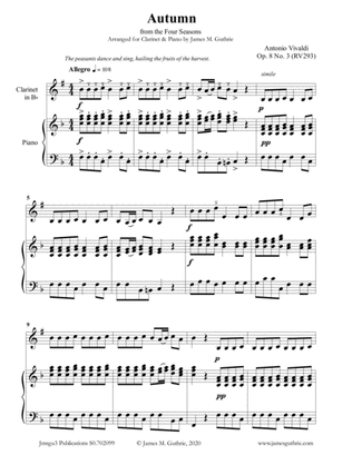 Vivaldi: Autumn from the Four Seasons for Clarinet & Piano