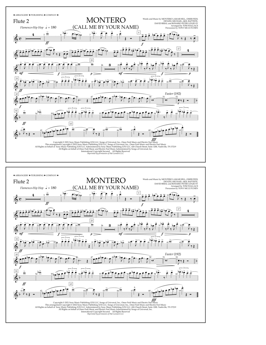 Montero (Call Me By Your Name) (arr. Tom Wallace) - Flute 2 Marching Band scores gallery preview page 1
