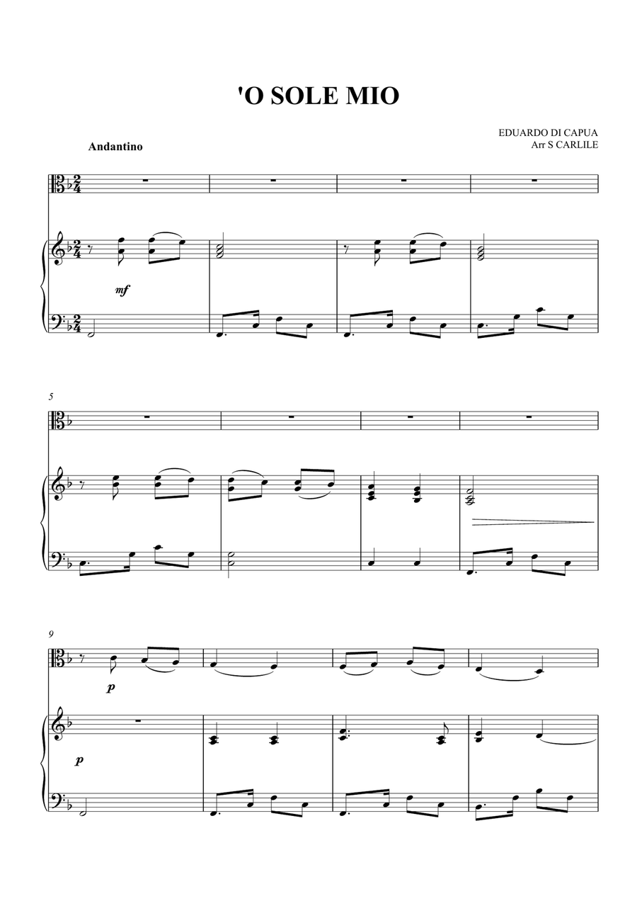 O Sole Mio Viola scores gallery preview page 1