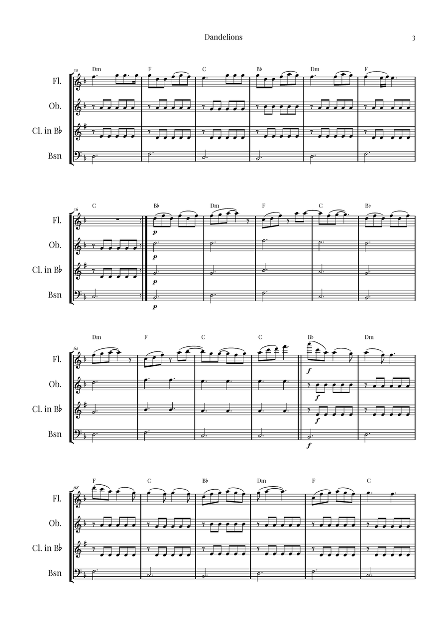 Dandelions Woodwind Quartet scores gallery preview page 3