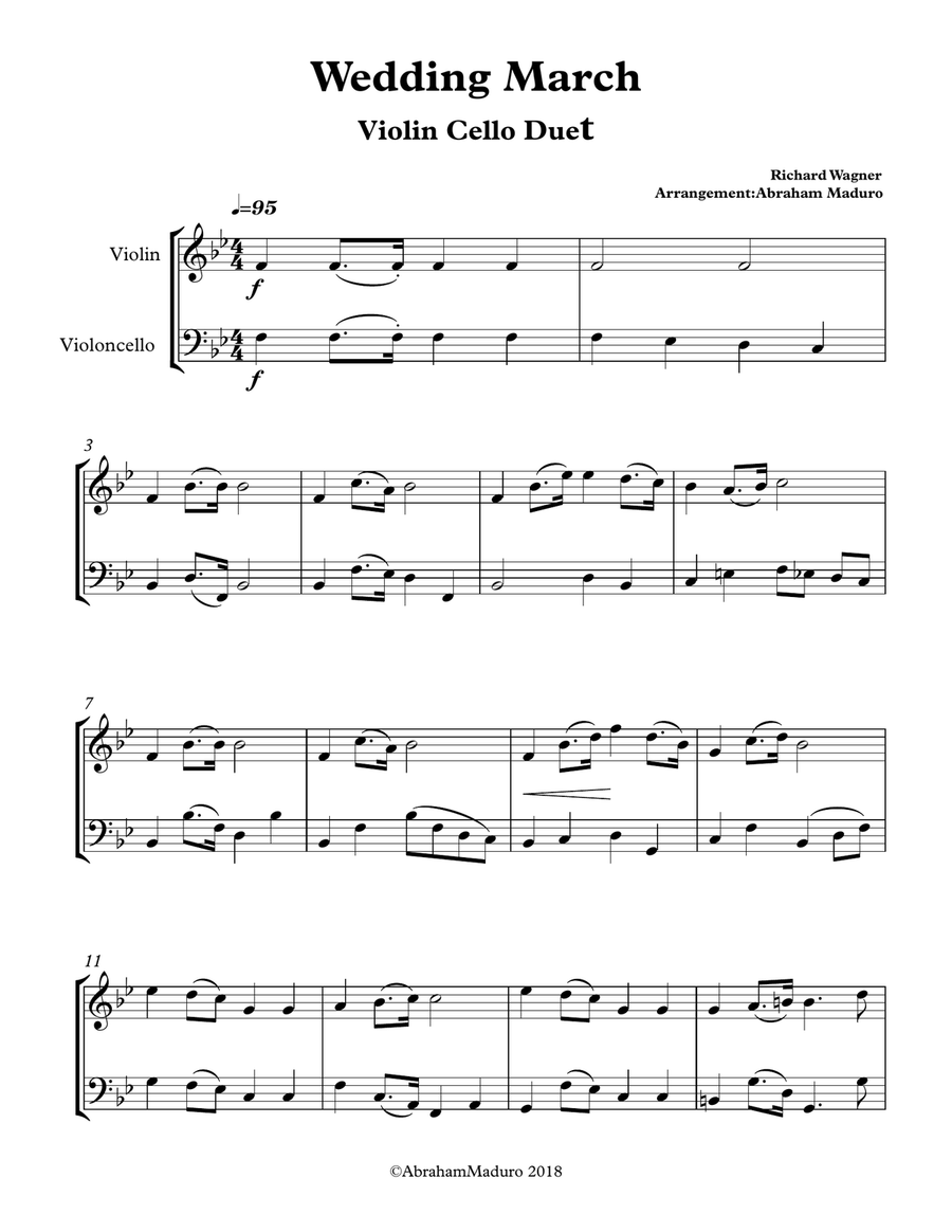Wagner Wedding March Violin Cello Duet- 3 Tonalities included String Duet scores gallery preview page 5