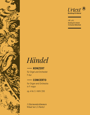 Book cover for Organ Concerto (No. 5) in F major Op. 4/5 HWV 293
