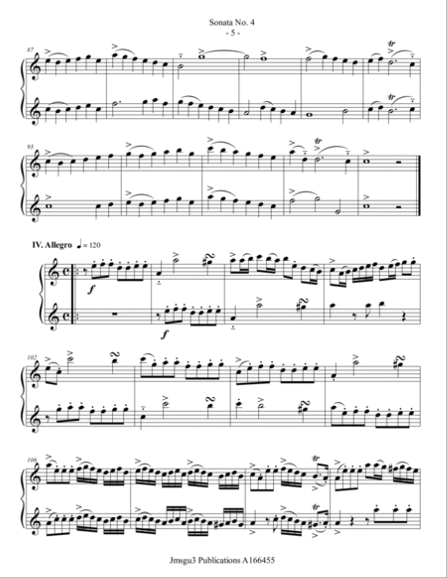 Loeillet: Sonata No. 4 for Tenor Sax Duo Woodwind Duet scores gallery preview page 5