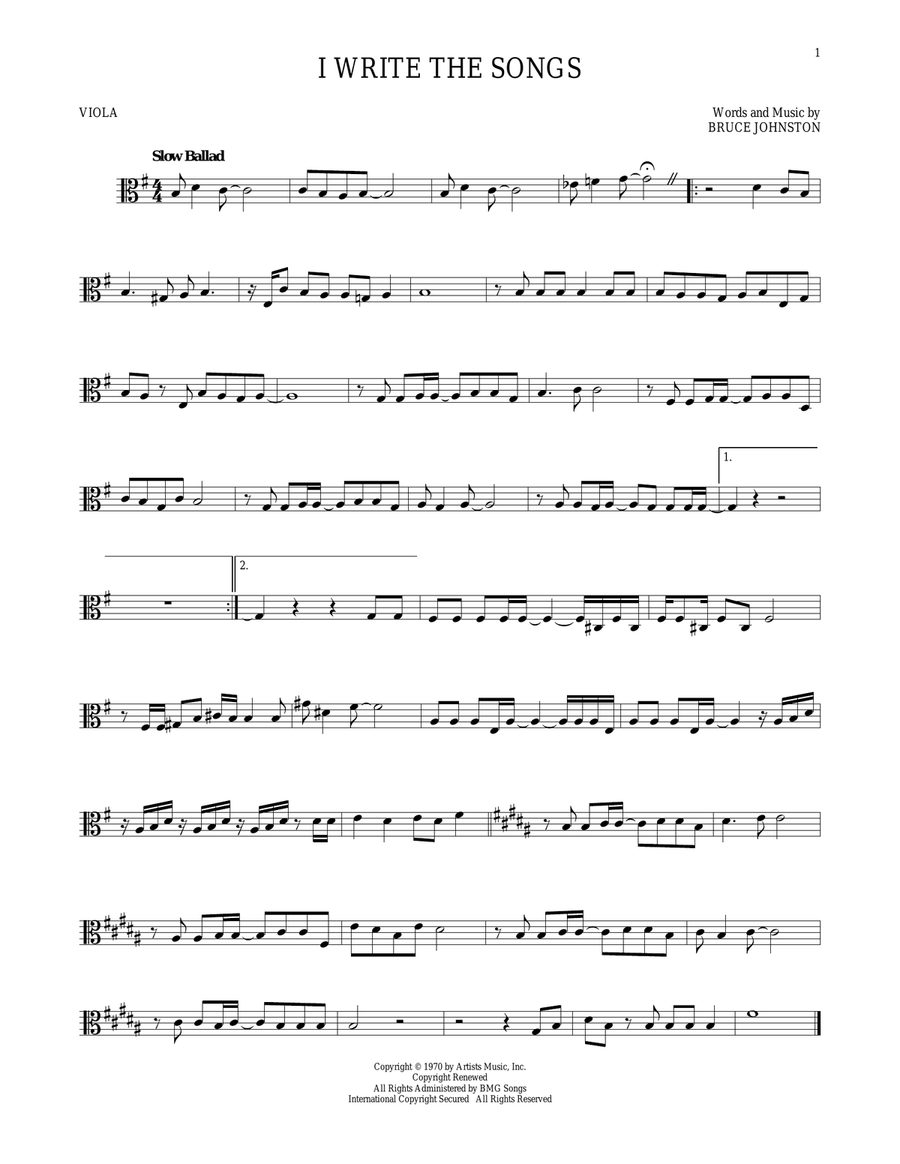 I Write The Songs I Write The Songs Viola Solo scores gallery preview page 1