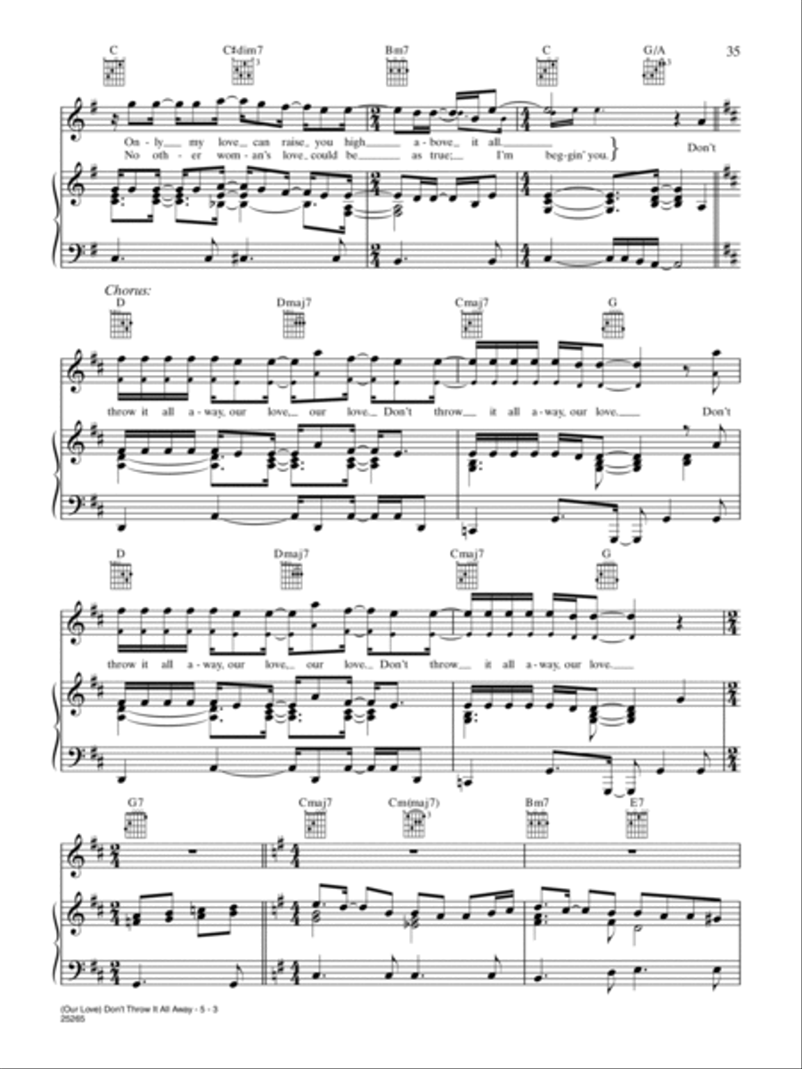 (Our Love) Don't Throw It All Away Piano, Vocal, Guitar scores gallery preview page 3