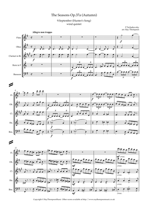 Book cover for Tchaikovsky: The Seasons Op.37a “Autumn” (Sept, Oct, Nov) - wind quintet